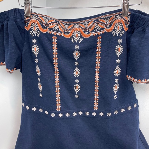 Tory Burch Navy Strapless Dress with Orange and Cream Embroidery - Picture 3 of 11